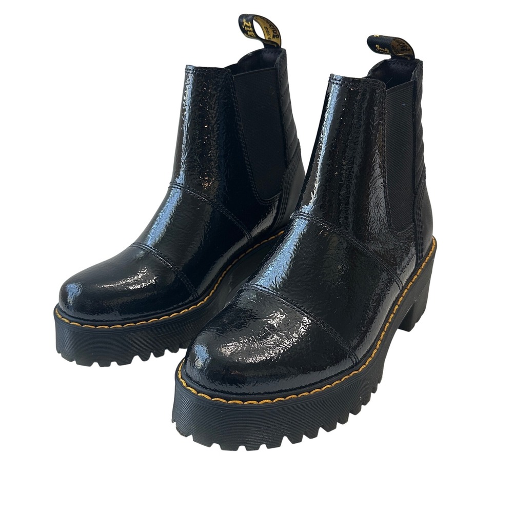 Dr. Martens ROZALIE DISTRESSED PATENT HEELED CHELSEA BOOTS